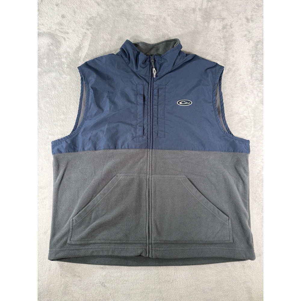 Drake Waterfowl Vest Men's 2XL Blue Grey Fleece Full Zip